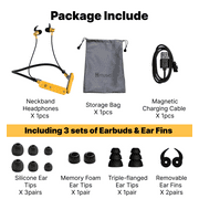 Hmusic 80H Playtime Neckband Headphones, Noise-Reducing Earbuds 25dB, Around Neck Headset Bluetooth 5.4, Waterproof for Yard Work & Outdoor Activities (Yellow)