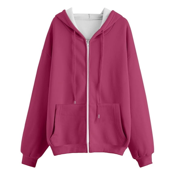 Pavied Hoodies for Women,Zip Up Hoodie,Fall Jacket Oversized Pocket Sweatshirt Drawstring Clothing Zipper Track Jacket Hooded Tops,Tunic Hoodies,Fleece Jacket Women,Womens Sweatshirt,Hot Pink XXL