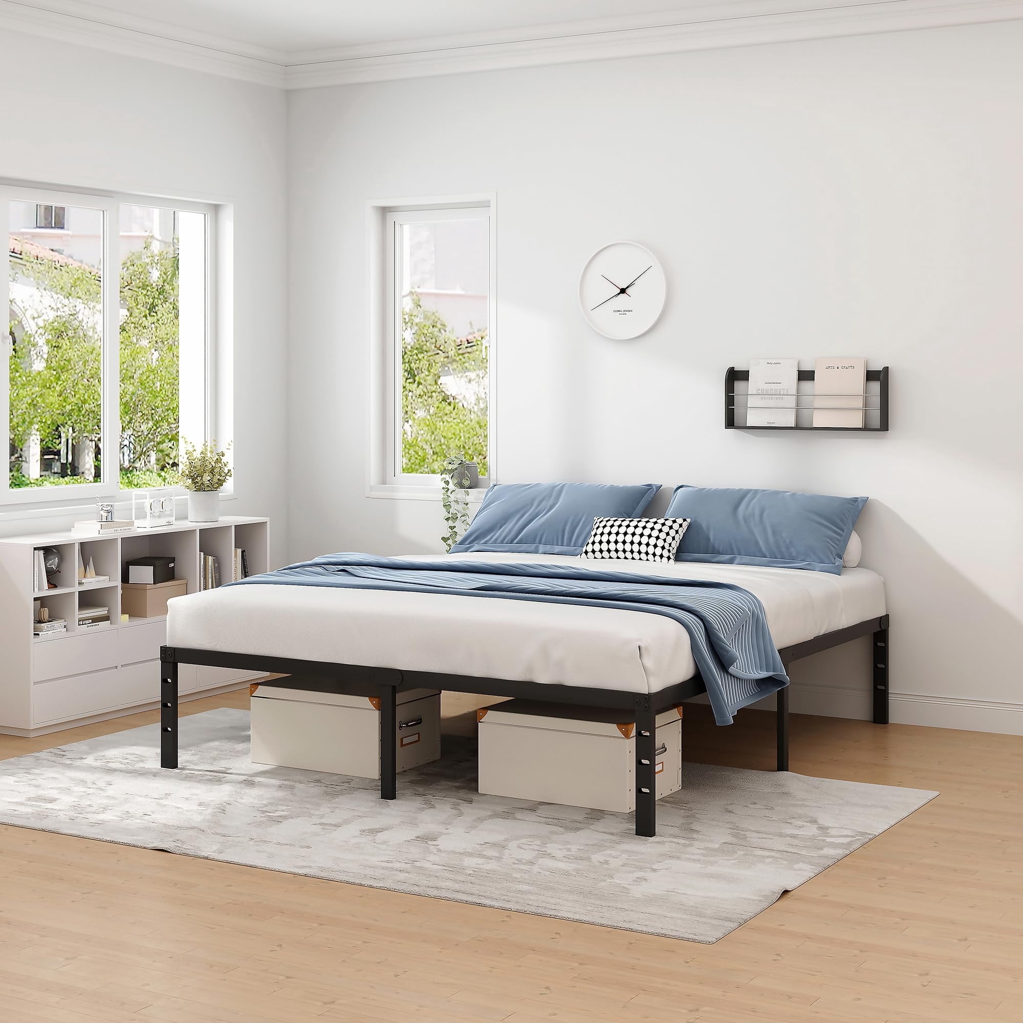 King Size Metal Bed Frame with Storage, Heavy Duty Sturdy Foundation, Easy Assembly, 14 Inch Height, Bedroom Furniture