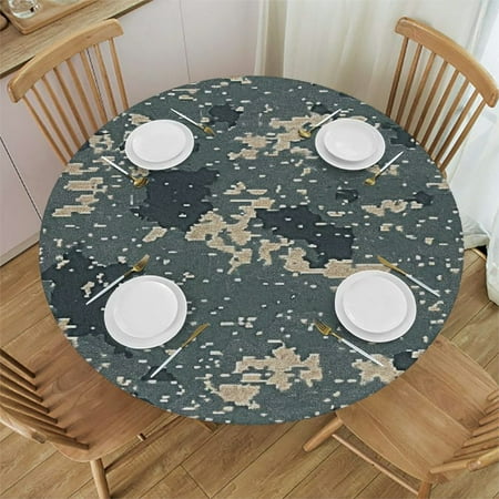 

Tllo0ord Elastic Edged Round Fitted Table Cloth Cover Home Decorative Tablecloth for Indoor Outdoor Kitchen Party Neutral Pixel Camo Art Fits up Tables 38-42