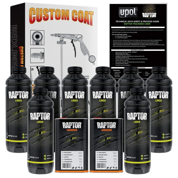 Kit de revestimiento en aerosol de uretano negro U-Pol Raptor para camión, 8 litros