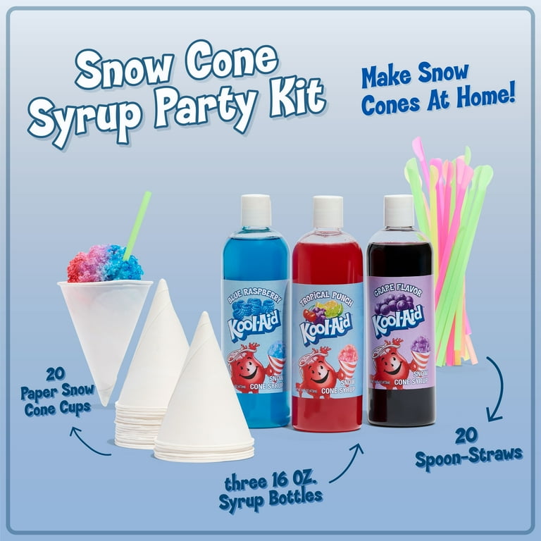 MAPPON REED シロクマ3本セット Kool-Aid Snow Cone Syrup Party Kit, 3 x 16 oz, Cups & Spoon Straws