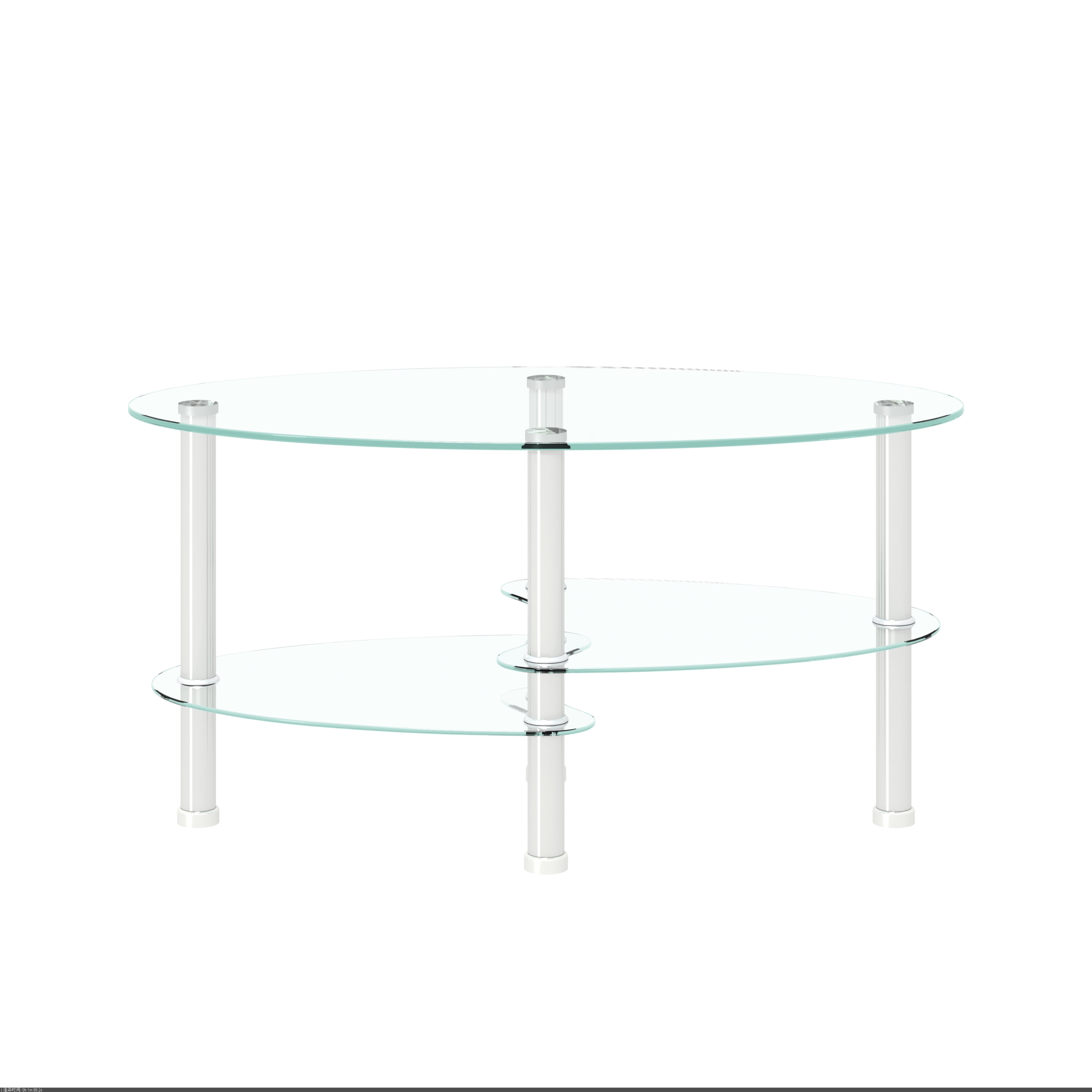 Yardi Yard Modern Oval 2-Tier Tempered Glass Coffee Table with Storage Side Shelf and Metal Legs for Living Room Clear