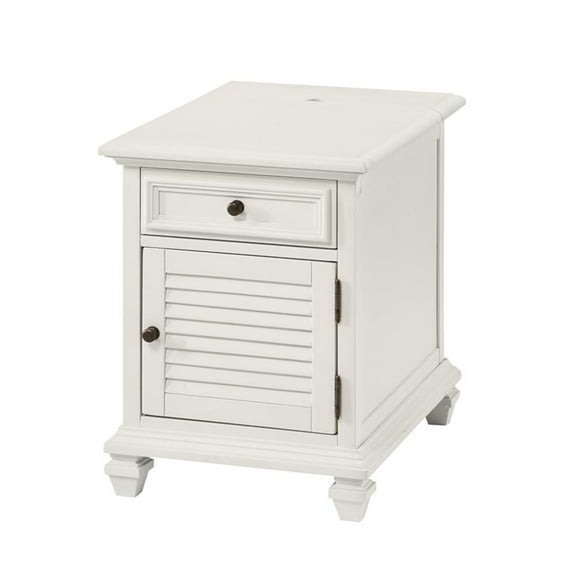 Bowery Hill Modern Farmhouse Soft White Wood Storage End Table with USB