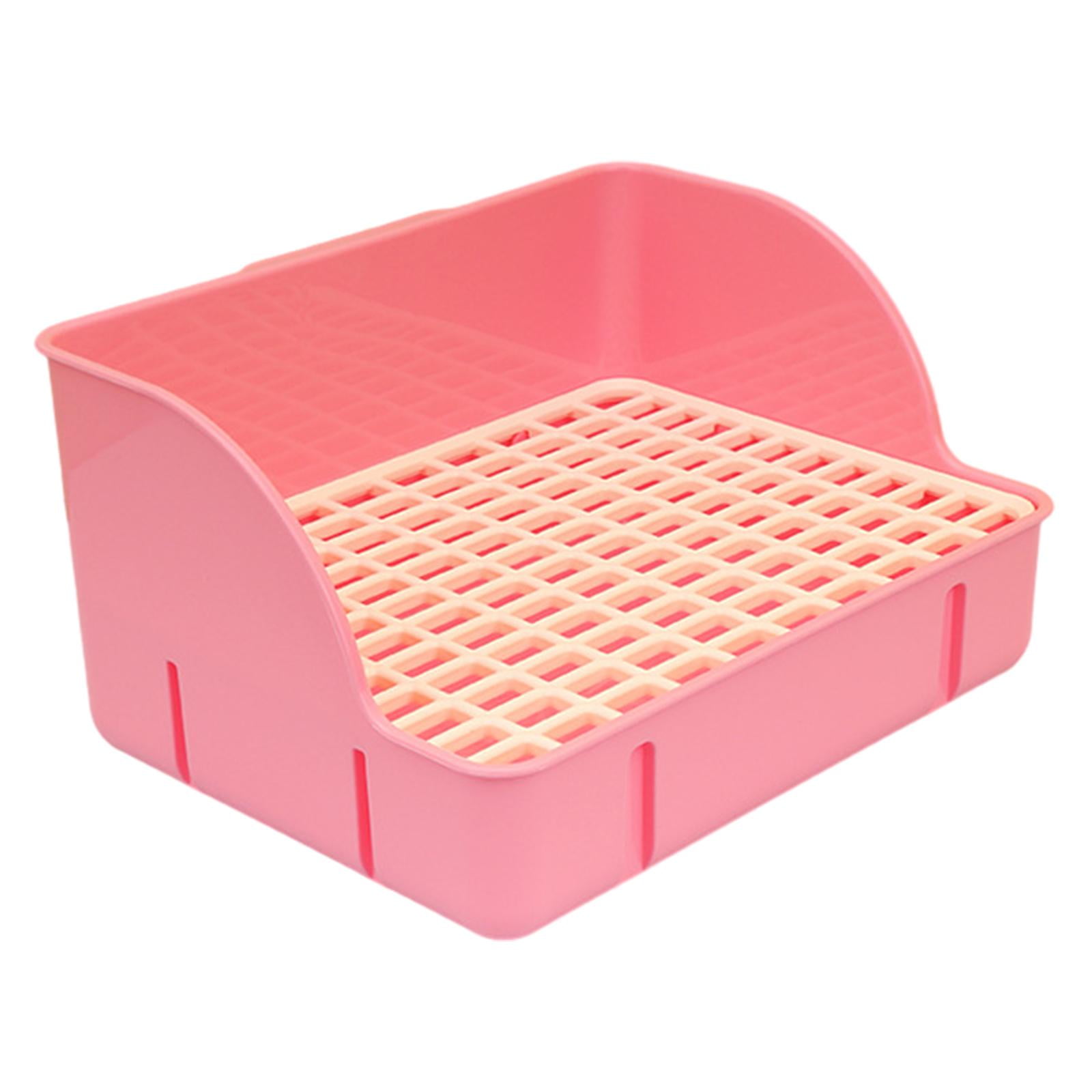 Menolana Rabbit Corner Litter Pan 29x22x15.5cm Potty Trainer Corner Toilet Box for Guinea Pigs Chinchillas Cage Accessories pink pp mesh