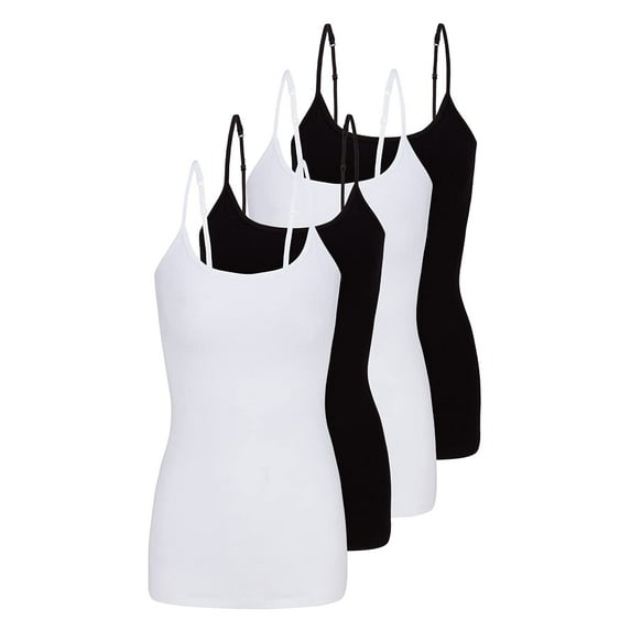 M&M SCRUBS Women's Camisole Cotton Stretch Undershirt with Adjustable Strap Tank Top 4 Pack (White, Black, White, Black) Medium