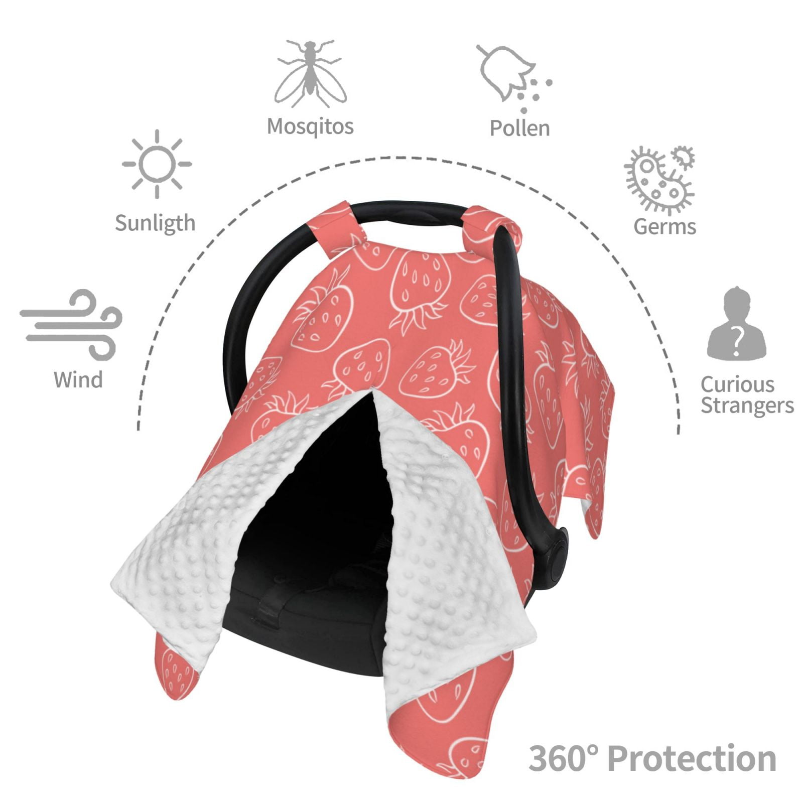 Car Seat Cover Baby - cute pink Strawberry Breathable Infant Car Seat Cover for Baby Carseat, Lightweight Comfort Baby Essentials Must Haves Newborn Stuff for Girl Boy
