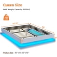 thumbnail image 2 of Queen Size Floating Bed Frame with LED Lights, Faux Leather Upholstered Platform Bed Frame for Bedroom, No Box Spring Needed, White, 2 of 8