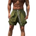thumbnail image 3 of YLSDY Fashion Men's Casual Shorts Plaid Striped Fashion Slim Five Point Shorts Summer Fashion Drawstring Beach Shorts 7 Inseam Mens Shorts Army Green XXXL, 3 of 5