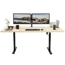 VIVO Electric 71” x 30” Stand Up Desk Workstation, Light Wood Top, Black Frame