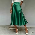 thumbnail image 2 of Ashirexll Midi Skirts for Women Casual Solid Color Elegant Texture Satin A-Line Midi Skirt for Work Daily, 2 of 7