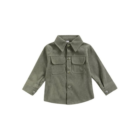 

Canrulo Autumn Causal Baby Boys Jacket Shirts Tops Long Sleeve Single Breasted Corduroy Outwear Green 18-24 Months