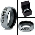 thumbnail image 4 of Tungsten Gamer Typography Writing Band Ring 8mm Men Women Comfort Fit Black Dome Brushed Gray Polished, 4 of 4
