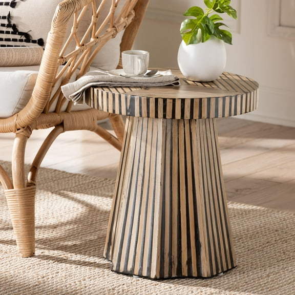 Baxton Studio Devika Modern Bohemian Two-Tone Natural and Dark Brown Bamboo End Table