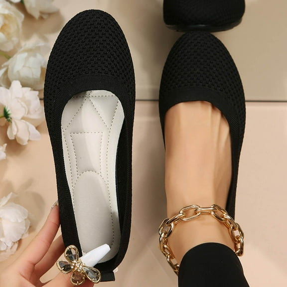 ZTTD Fashion Spring and Summer Women Casual Shoes Solid Color Flat Bottom Round Toe Lightweight Flying Woven Mesh Breathable Simple Style