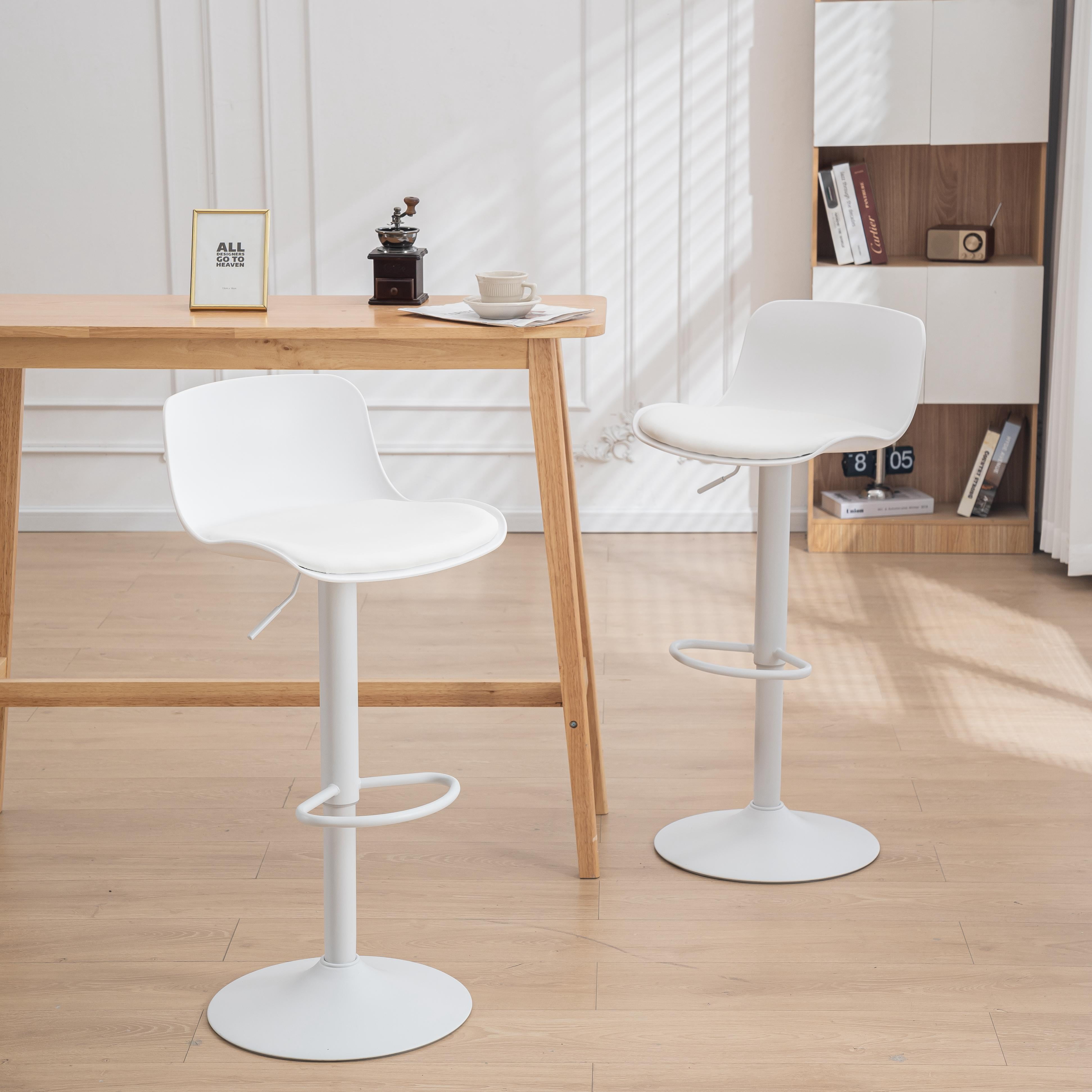 Kidol&Shellder Bar Stools Set of 2 Height Adjustable Swivel White PU