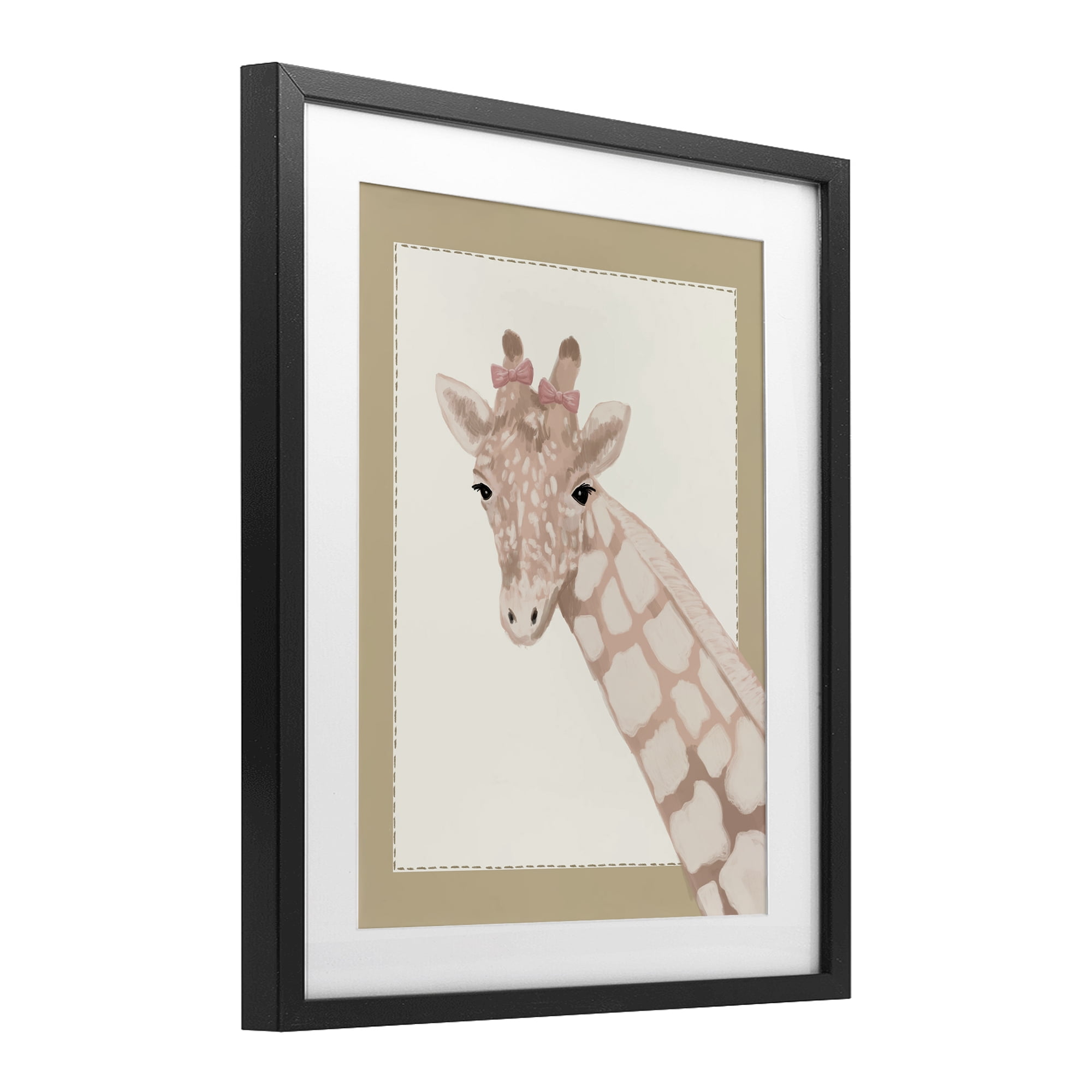 Stupell Industries Sweet Giraffe with Bows Black Framed Print Under Glass, design by Sadie Harper