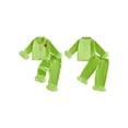 thumbnail image 2 of Conjunto de pijama navideño infantil de satén con estampado de corazones, blusa de manga larga con solapa y botones, pantalón con puños de plumas., 2 of 8