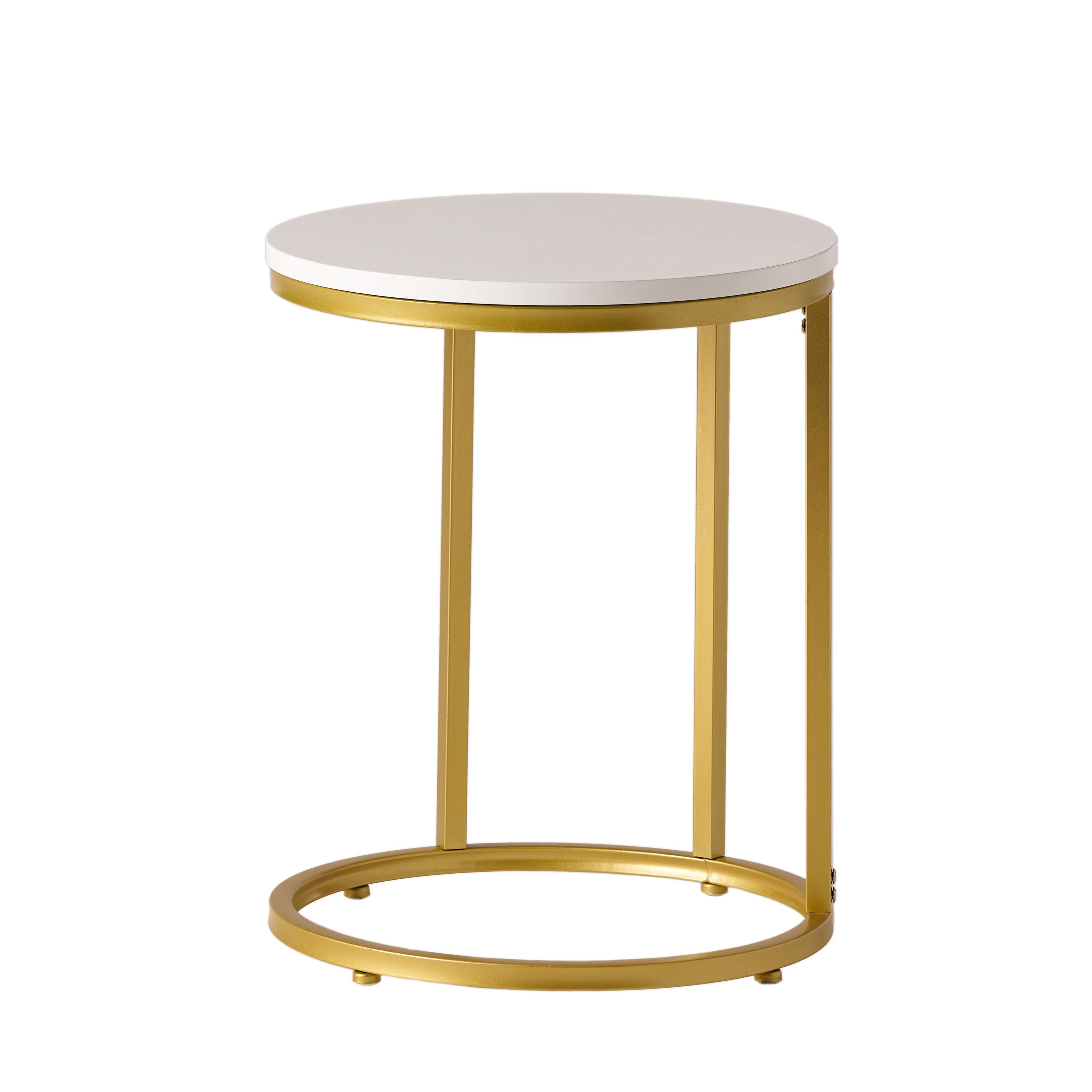 Euroco Round End Table,Modern Side Table Nightstand with Metal Frame and C-Shape Design for Small Space,Living Room, Bedroom