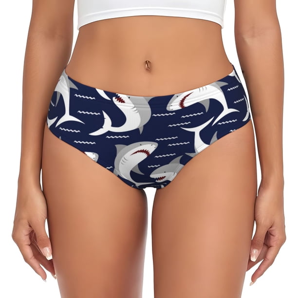 Fotbe Angry Shark Calzones Estampados para Mujer – Ropa Interior de Algodón, Cómoda, Suave y Elástica-Large
