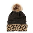 thumbnail image 5 of TAIAOJING Winter Beanie Hats for Men Women Cable Knit Pom Poms Lined Rolled Hems Leopard Print, 5 of 5