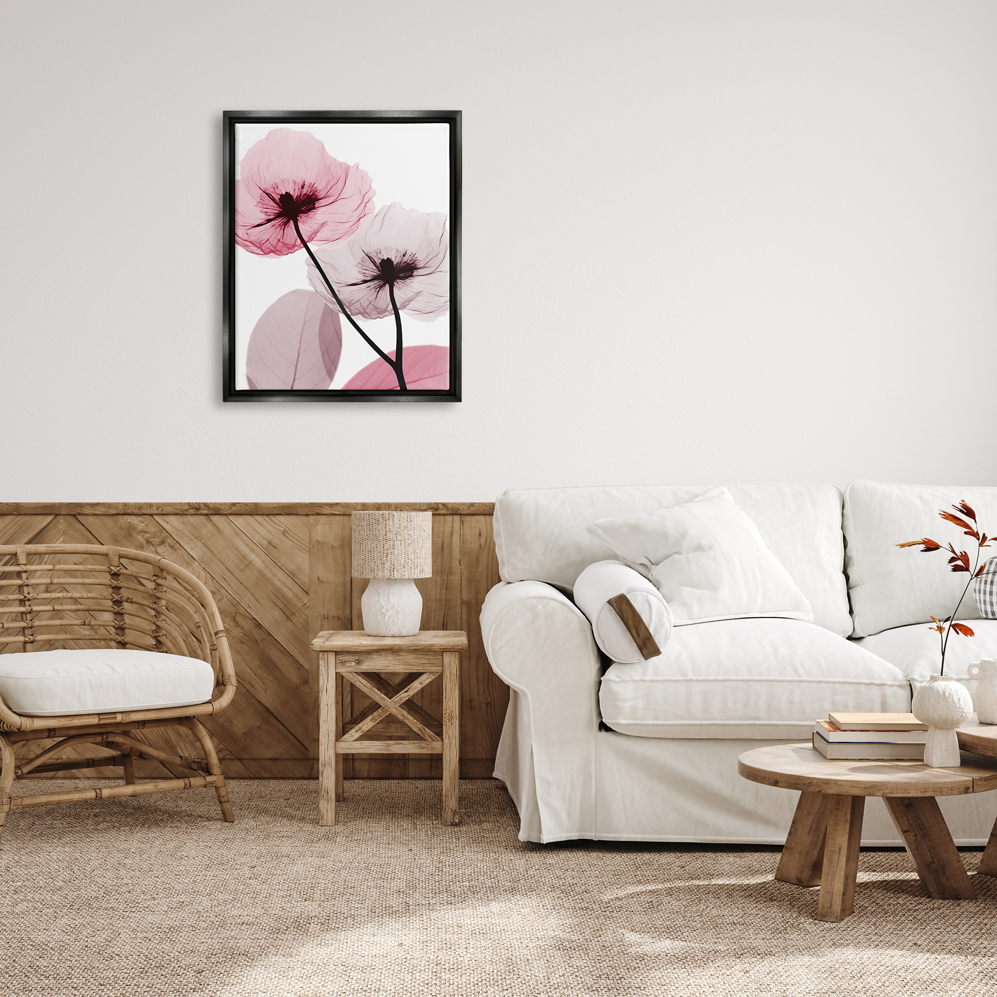 Stupell Industries Pink Poppy Flowers Botanical & Floral Painting Black Floater Framed Art Print Wall Art, 25 x 31
