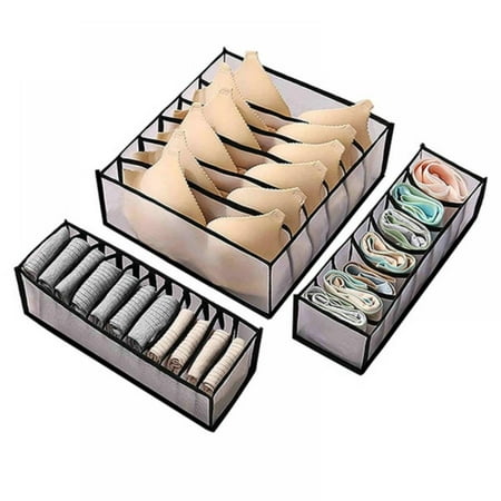 

Promotion Clearance! 3PCS Underwear Storage Compartment Box-Foldable Bra Organizer Drawer with 6/7/11 Lattice Underwear Storage Divider Box for Socks Bras Ties