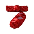 thumbnail image 1 of Ame Children Baby Girl Satin Cloth Flower Bowknot Princess Shoes Toddler Anti-slip Soft Sole Walking Shoes Headband Set 0-18 Months, 1 of 8