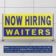 thumbnail image 3 of Now Hiring Waiters 13 oz Heavy Duty Vinyl Banner Waitress Waiter Jobs Available Help Wanted Sign for Business Advertising Indoor/Outdoor Single-Sided w/ Metal Grommets (4x8 ft, Ye & Bl), 3 of 6