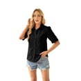 thumbnail image 3 of Womens Button Down Shirts 3/4 Sleeve Dress Blouses Business Casual Collared Oxford Tops Black L, 3 of 10