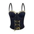 thumbnail image 2 of Nfurl Womens Denim Corsets Elegant Tie Back Adjustable Strap Bustier Tops Trendy Going Out Jean Corset Tops for Women Night Out Party Club Wear Blue,36B/80, 2 of 8