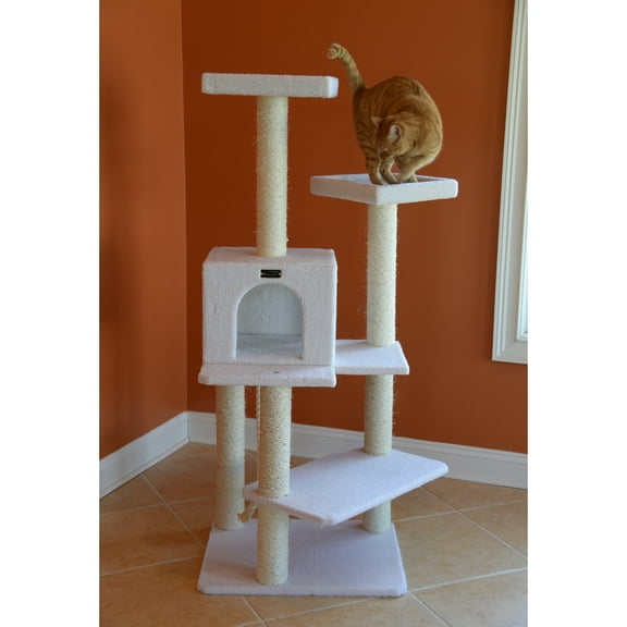 Armarkat real wood Cat Tree & Condo Scratching Post Tower, Ivory, 57" Ivory