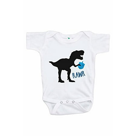 

7 ate 9 Apparel Kids Funny Dinosaur Hanukkah Onepiece White