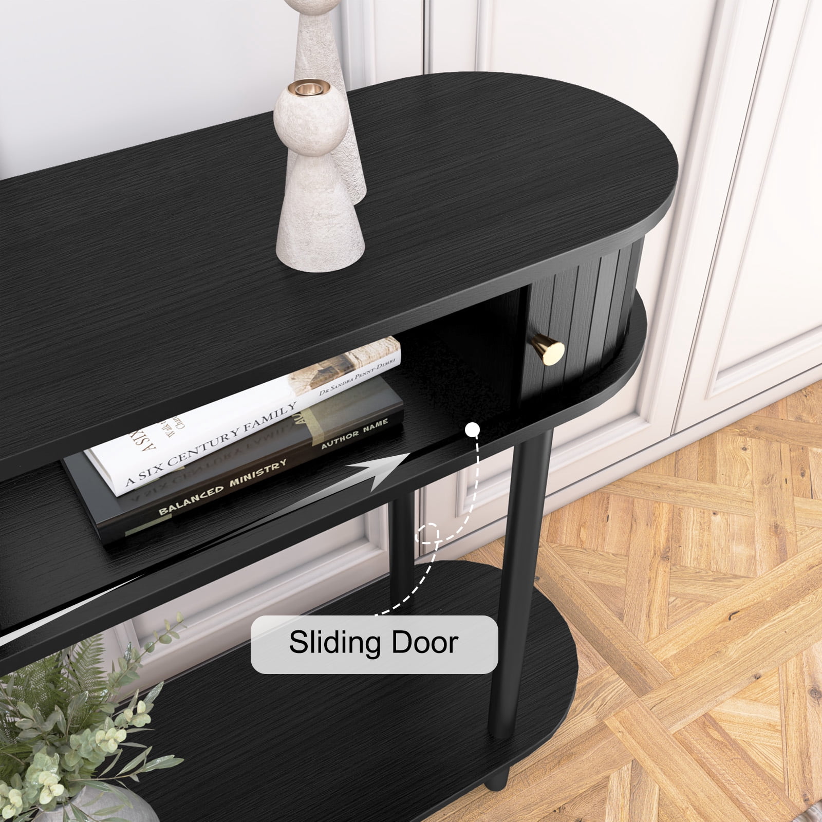 CBJCBJ 47.5" Console Modern Entryway Table with Wood Tambour Door Sofa Console &Storage Shelf for Hallway, Living Room（Black）