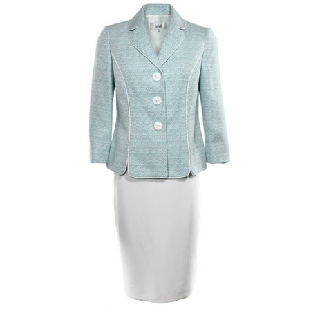 - New 1162-2 Le Suit Womens 3 Button Petal Collar Tweed Jacket Skirt Suit Set, 14 $200
