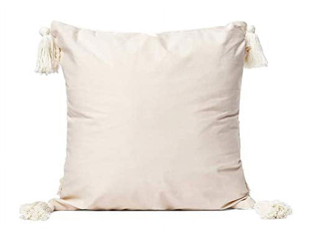 Fennco Styles Handmade Tufted Woven Tassel Decorative Throw Pillow Cover 20" W x 20" L - White Boho Cushion Case for Home, Couch, Living Room, Bedroom, Office Décor