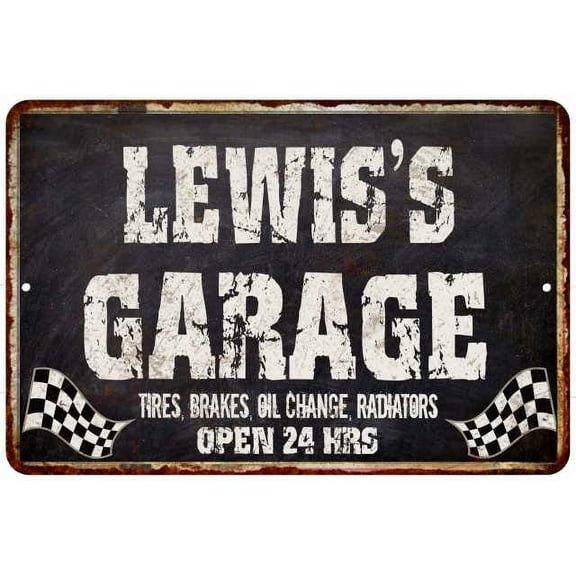 LEWIS'S Garage Black Grunge Sign 8 x 12 High Gloss Metal 208120005198