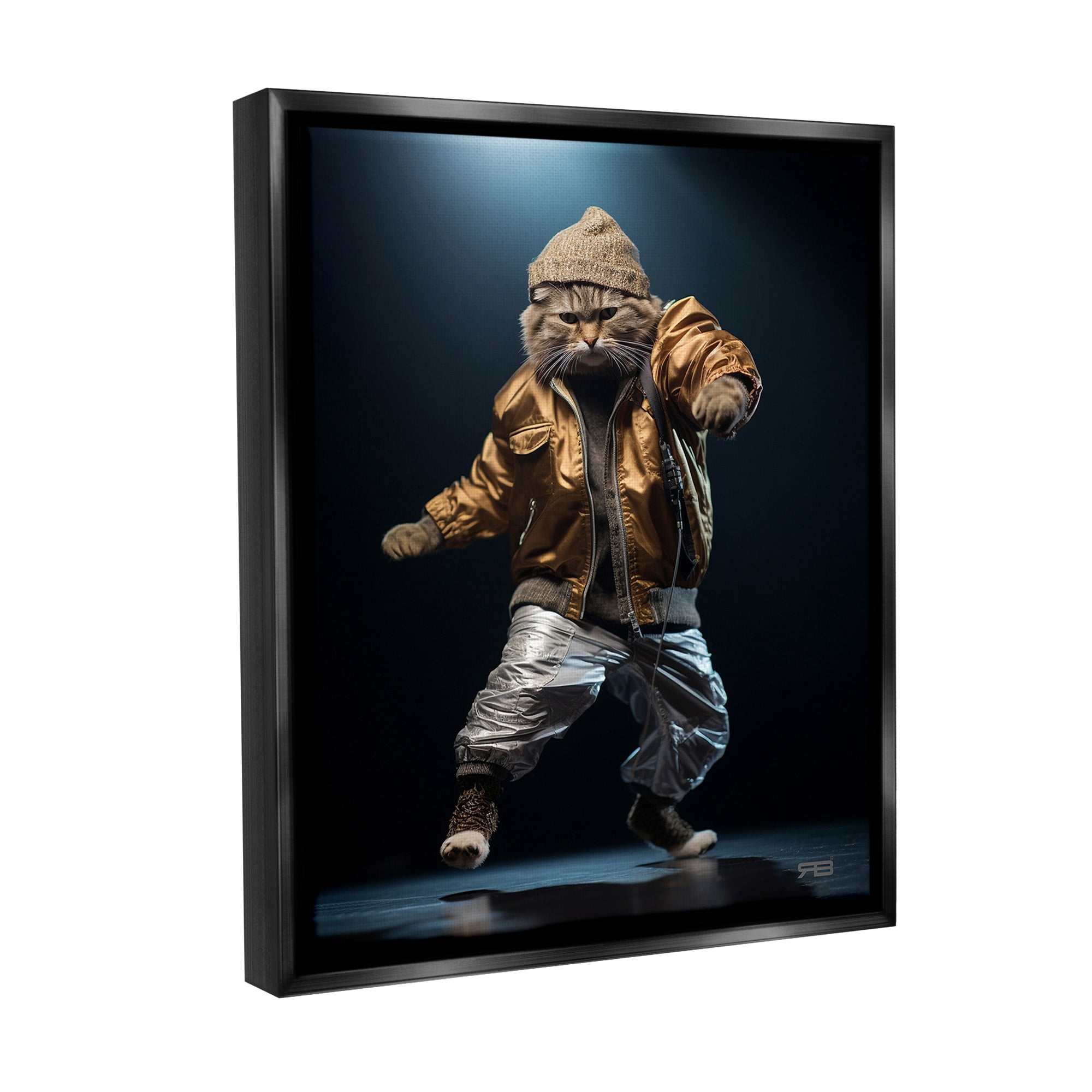 Stupell Industries Urban Dancer Cat Animals & Insects Painting Black Floater Framed Canvas Art Print Wall Art, 17 x 21