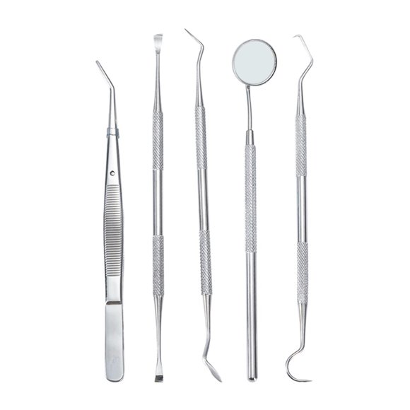 Yeacher 5pcs Stainless Steel Tools Kit Tartar Scraper Mouth Mirror Dentists Pick Tool Scaler for Use