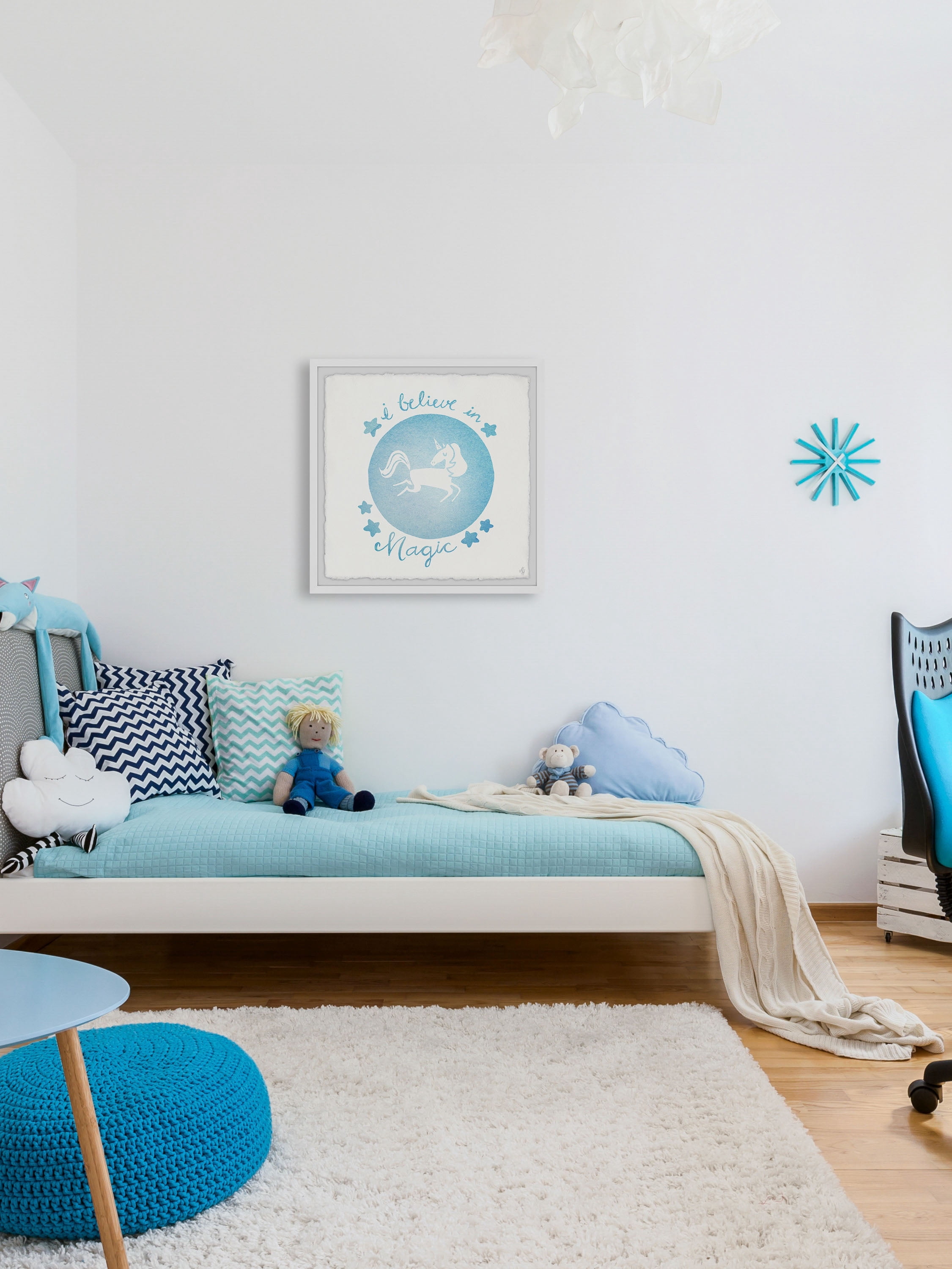 Marmont Hill Blue Unicorn Crystal Ball Framed Wall Art