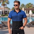 thumbnail image 2 of OIOLOYJM Waffle Polo Shirts for Men Basic Casual Short-Sleeve Striped Button Up Pocket Golf Shirts Classic Lightweight T Shirts Summer Gym Thletic Clothing Blue L, 2 of 8