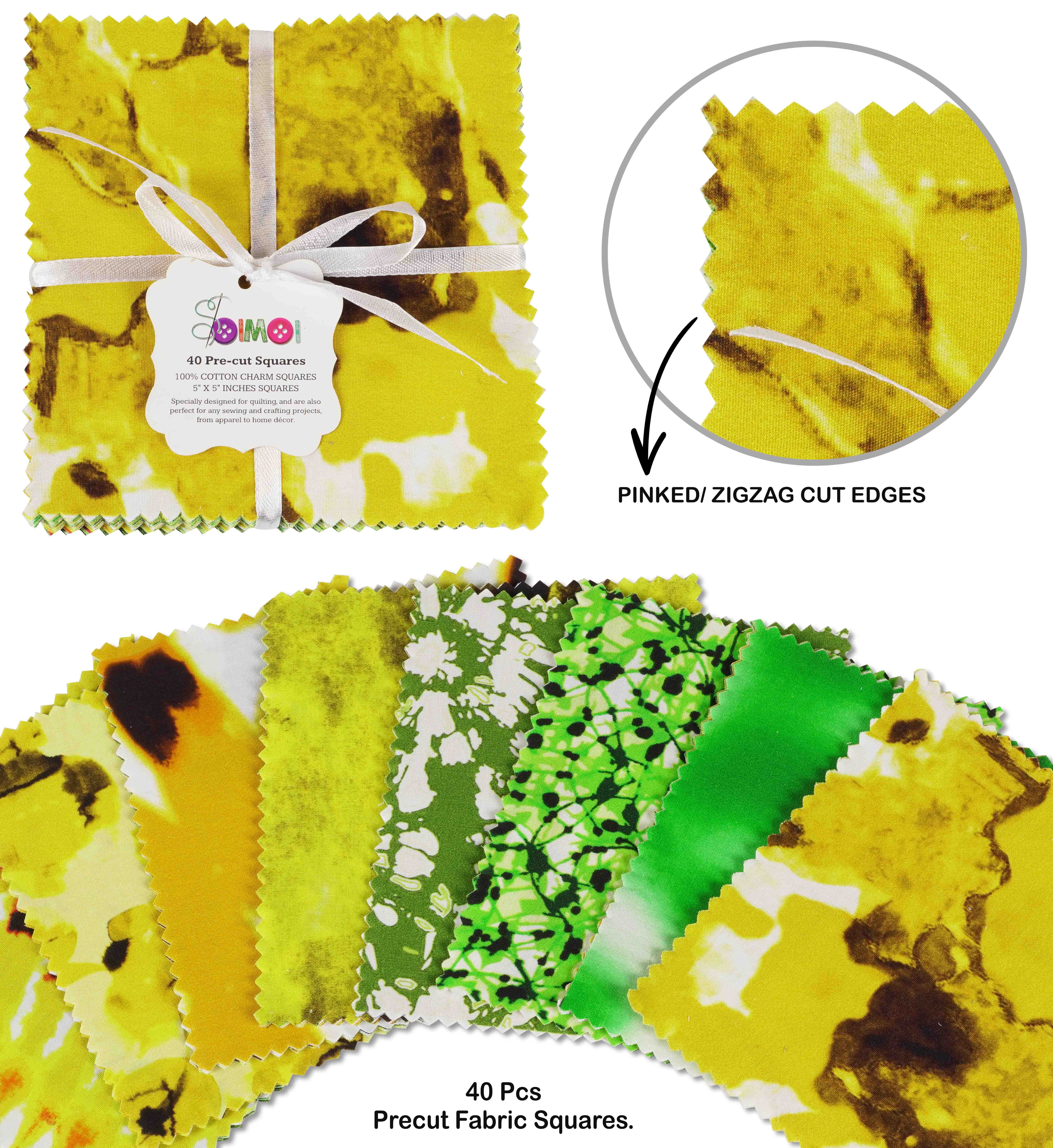 Soimoi Tie Dye Print&nbsp;Precut 10-inch Cotton&nbsp;Fabric&nbsp;Quilting&nbsp;Squares&nbsp;Charm Pack DIY Patchwork Sewing Craft SW-Yellow