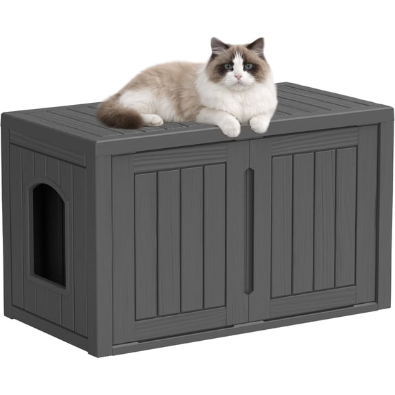 Joxxoaa Outdoor resin weatherproof cat house,ventilated and insulated for Cats,Kittens,Puppies,washable,easy to assemble,scratch and bite-resistant,non-stick to hair (black)