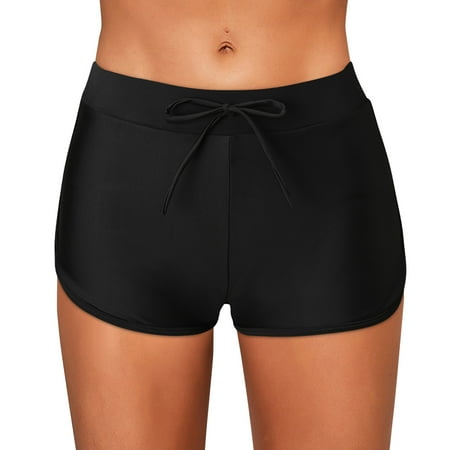 Fadeal Swim Shorts for Women Swimwear  Women Buttons Running High Waist Bikini Lace Up Swim Briefs Beach Shorts Swim Bikini Bottom Tankini Shorts Swimwear Beach Board Shorts for Women Black M