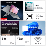Lenovo IdeaPad Slim 3 15.6 Laptop, AMD Ryzen 5 5625U, 16GB RAM, 1TB SSD, Backlit KB, Win 11 Home