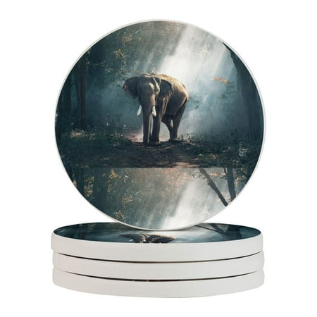 

Circular Drink Coasters Set Forest Of Elephants Beautiful Home Decor Diatomite Heat-Resistant Diatomite Protect Table Countertop