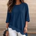 thumbnail image 3 of Lmueinov 3/4 Length Sleeve Womens Tops Crew Neck Lace Scalloped Hem Casual Shirts Solid Loose Fit Blouses Summer Fall Vacation Outfits, 3 of 7