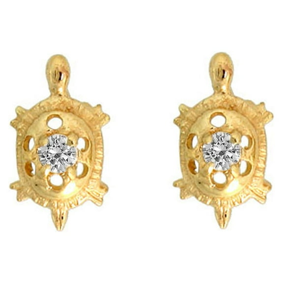 Precious Stars 14K Yellow Gold Cubic Zirconia Turtle Screwback Earring Studs