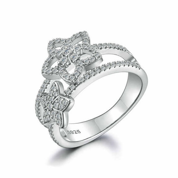 Two Star Pave Set Engagement Rings For Women 1.8 Ct Diamond 14K White Gold Over