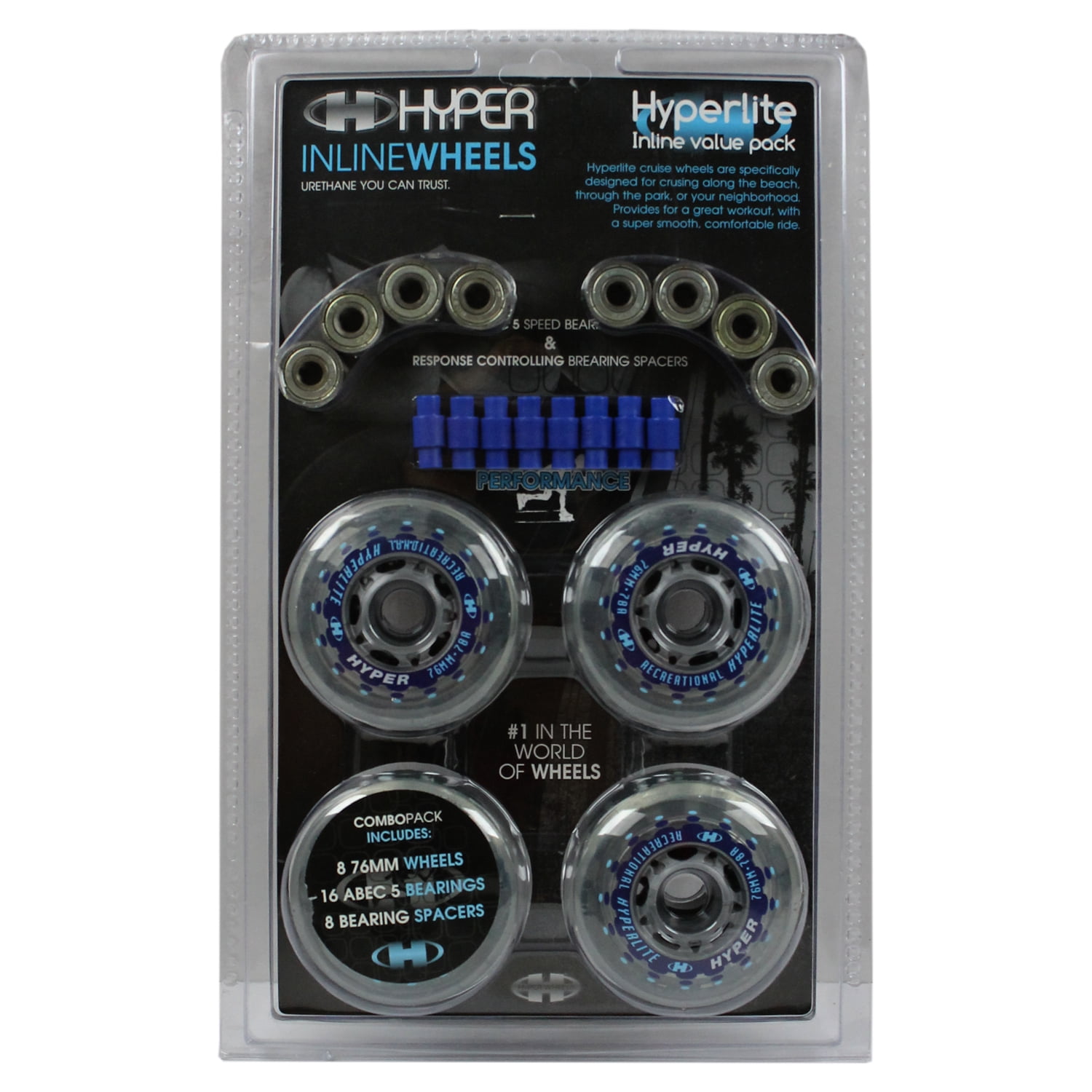 Hyper Rollerblade Inline Wheels and Bearings Value Pack 76mm Abec 5